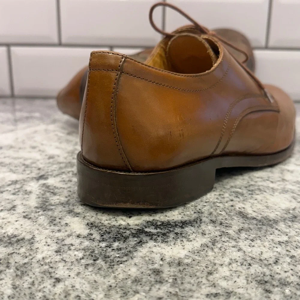 Cuoio Mens 42 Derby Shoes Tan Leather Plain Toe Made in Italy Business‎ Classic